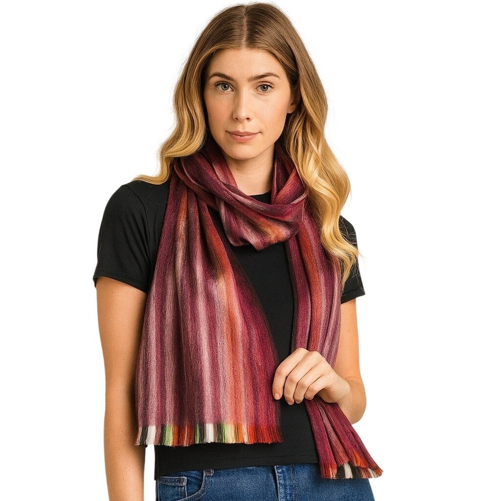 Shupaca‎ Alpaca Scarf - Striped Burgundy  Size: 11" x 78" NWOT Retail $60